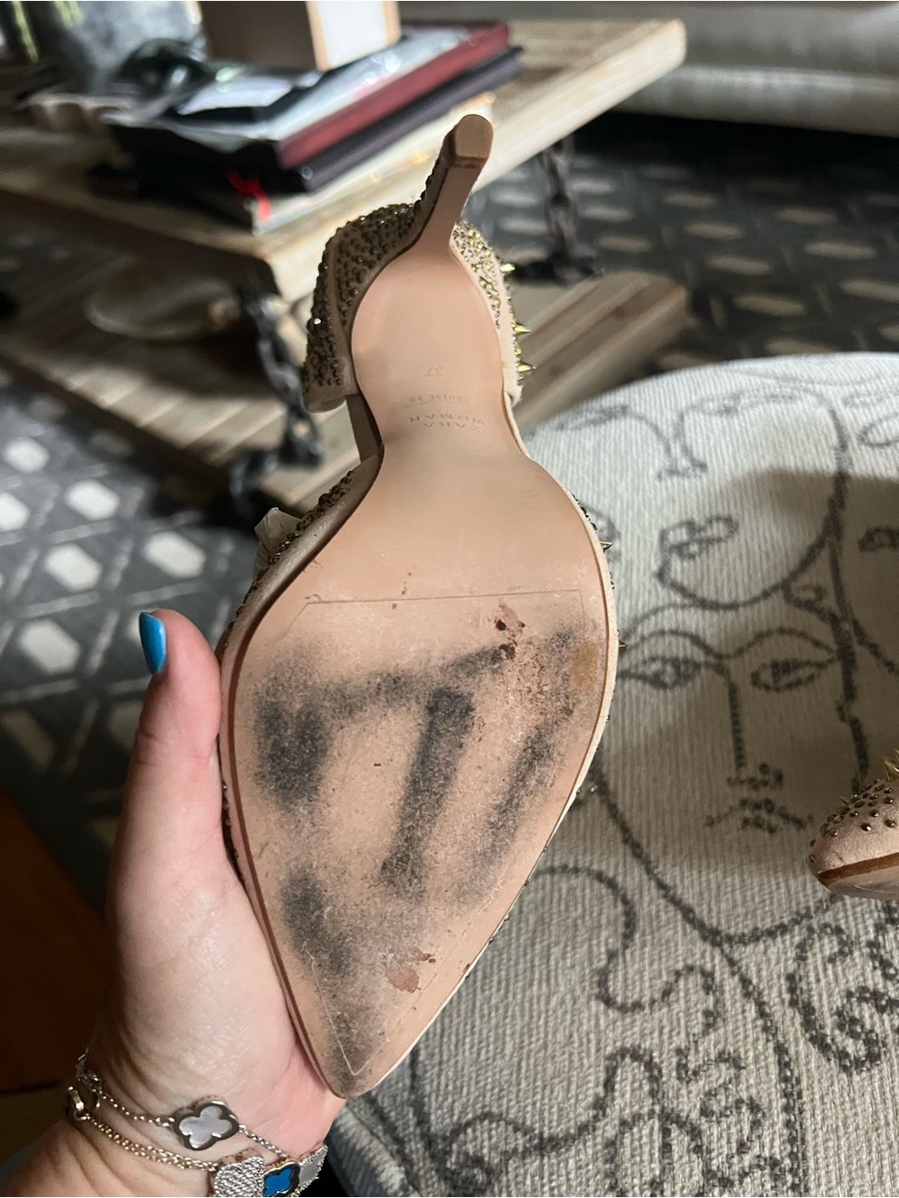 Zara Nude Blush Studded Pointed-Toe D'Orsay Heels - Picture 7 of 8
